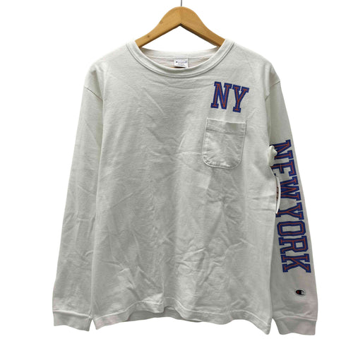 チャンピオン Champion T1011 USA製 NY プリント ポケット L/S Tシャツ ロンT メンズ import:M